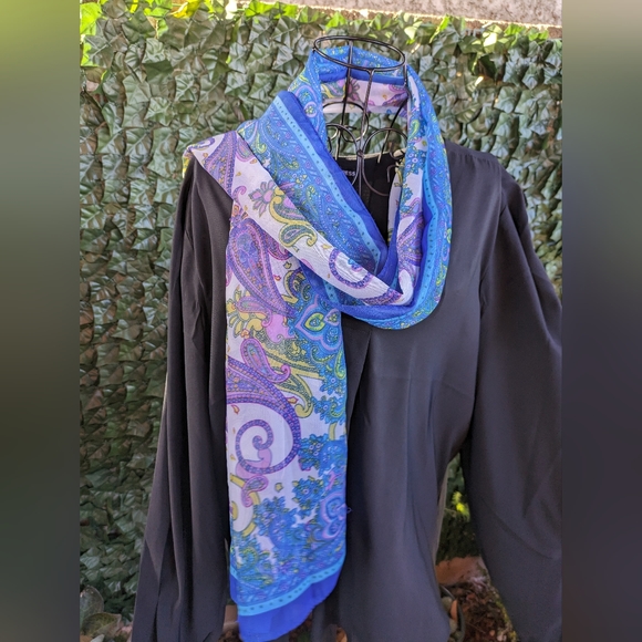 Paisley Scarf Blue Purple‎ White Lightweight Sheer Fashion Accessory - Picture 6 of 6